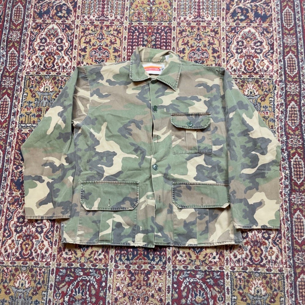 VTTG 80s 90s Winchester Camouflage Field Jacket Cotton Canvas Woodland Camo M